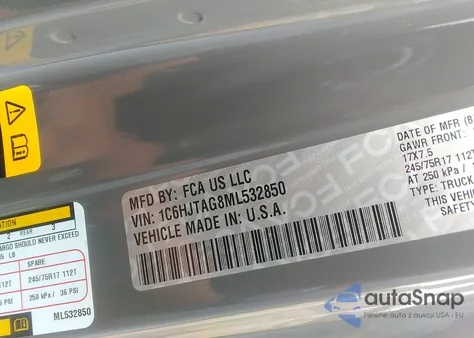 2021 Jeep Gladiator Sport S 4X4 из США, поврежденный, VIN 1C6HJTAG8ML532850